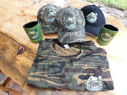 photo of T shirt, hats and beer coolers